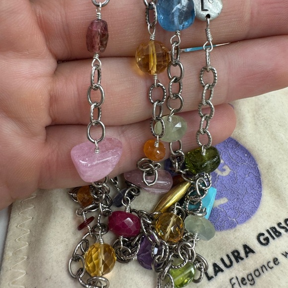 Laura Gibson 22K gold 925 Sterling precious and semi-precious gemstones necklace - Picture 14 of 16